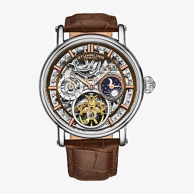 Stuhrling Mens Automatic Leather Strap Watch