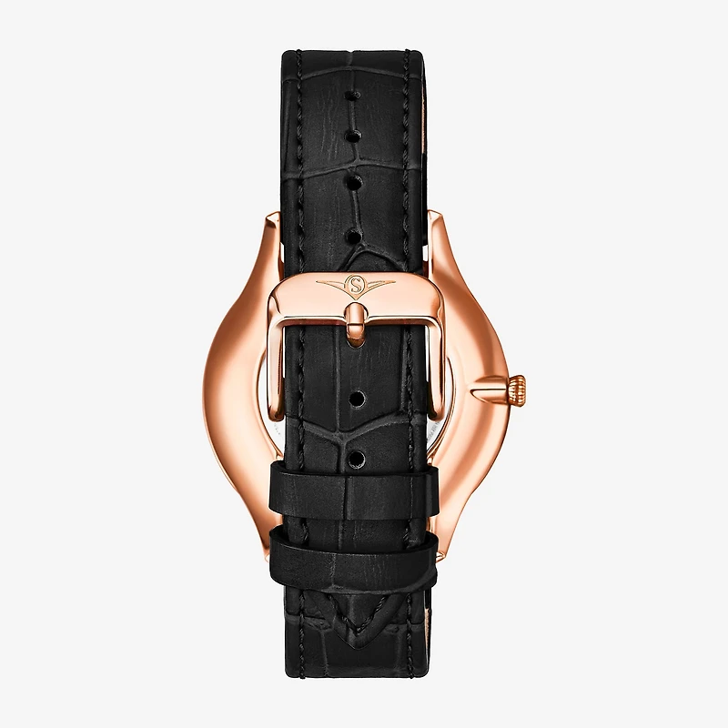 Stuhrling Womens Black Leather Strap Watch 3985.4