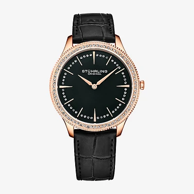Stuhrling Womens Black Leather Strap Watch