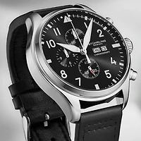 Stuhrling Mens Black Leather Strap Watch 4075.1