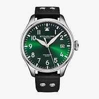 Stuhrling Mens Black Leather Strap Watch 4078.3