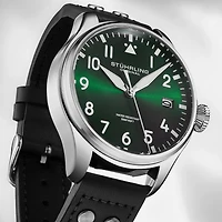 Stuhrling Mens Black Leather Strap Watch 4078.3
