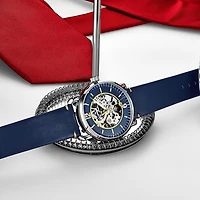 Stuhrling Mens Automatic Blue Leather Strap Watch 3972.1