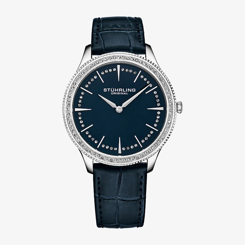 Stuhrling Womens Blue Leather Strap Watch 3985.2