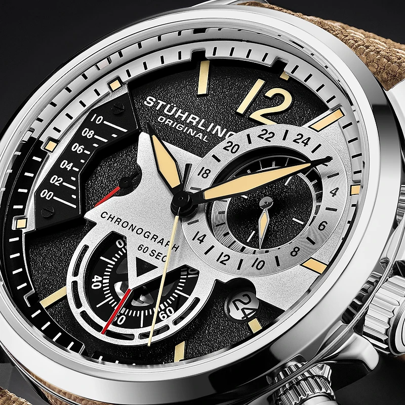 Stuhrling Mens Beige Leather Strap Watch 4029.1