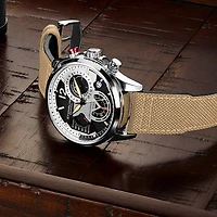 Stuhrling Mens Beige Leather Strap Watch 4029.1
