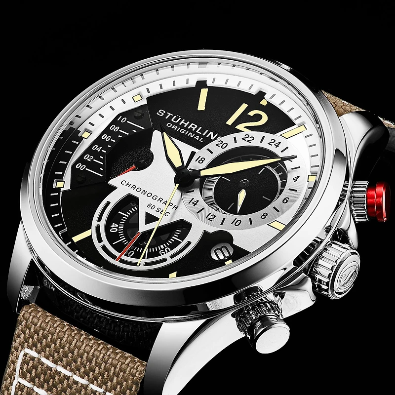 Stuhrling Mens Beige Leather Strap Watch 4029.1