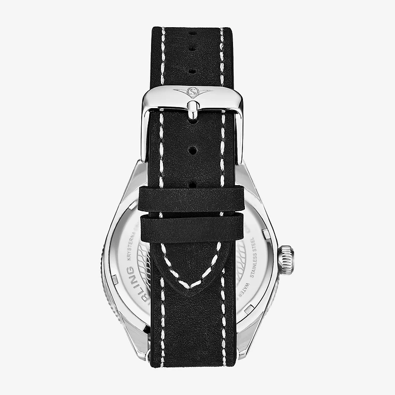 Stuhrling Mens Black Leather Strap Watch 3989.3