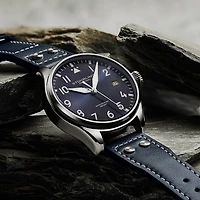 Stuhrling Mens Blue Leather Strap Watch 4078.2