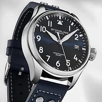 Stuhrling Mens Blue Leather Strap Watch 4078.2