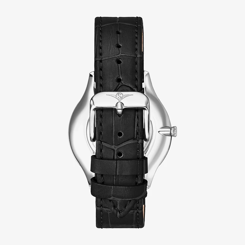 Stuhrling Womens Black Leather Strap Watch 3985.1
