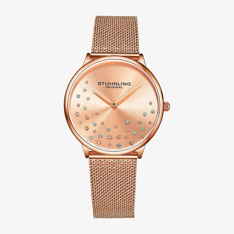 Stuhrling Womens Rose Goldtone Stainless Steel Strap Watch