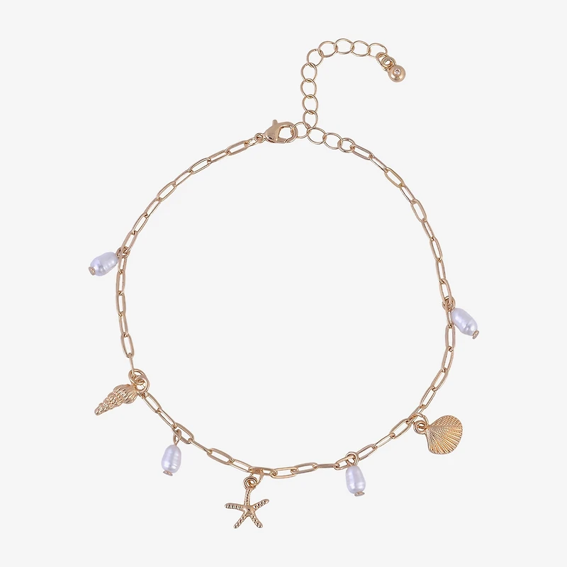 Bijoux Bar Delicates Shell Starfish Womens 9 Inch Cable Ankle Bracelet