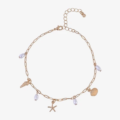 Bijoux Bar Delicates Shell Starfish Womens 9 Inch Cable Ankle Bracelet