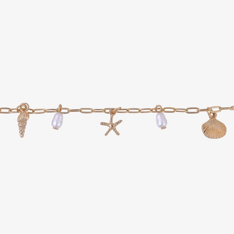 Bijoux Bar Delicates Shell Starfish Womens 9 Inch Cable Ankle Bracelet