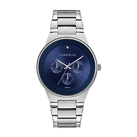 Caravelle Designed By Bulova Mens Silver Tone Stainless Steel Bracelet Watch 43d107