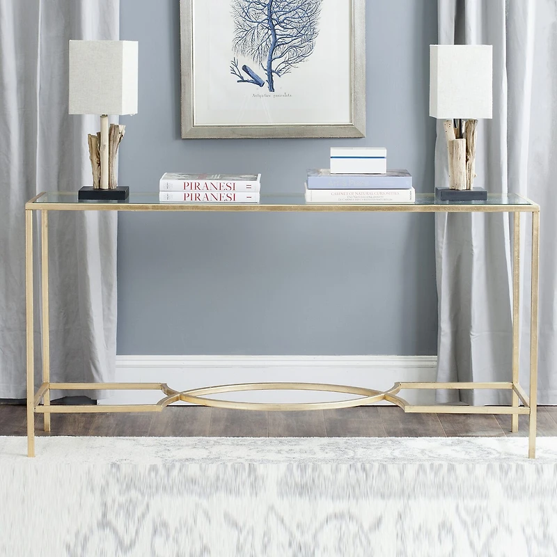 Inga Gold Console Table with Glass Top
