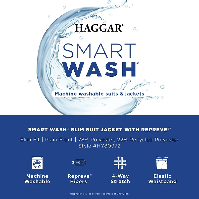 Haggar Smart Wash With Repreve Mens Stretch Fabric Slim Fit Flat Front Suit Pant