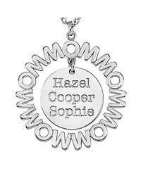 Personalized "Mom" with Child Names Circle 27mm Pendant Necklace