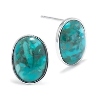 Enhanced Turquoise Sterling Silver Oval Stud Earrings