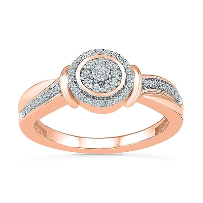 Womens 1/5 CT. Natural White Diamond 10K Gold Round Halo Engagement Ring