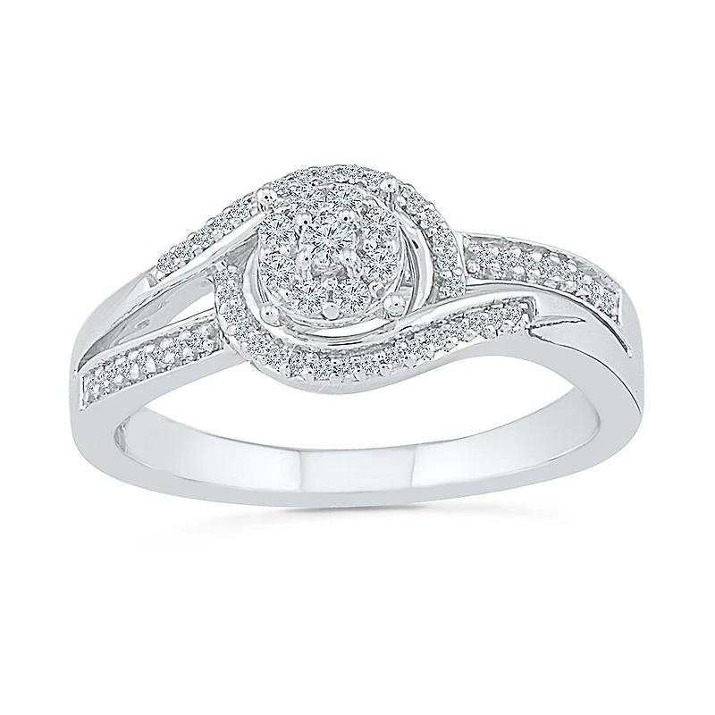 Womens 1/5 CT. Natural White Diamond Sterling Silver Round Side Stone Halo Engagement Ring