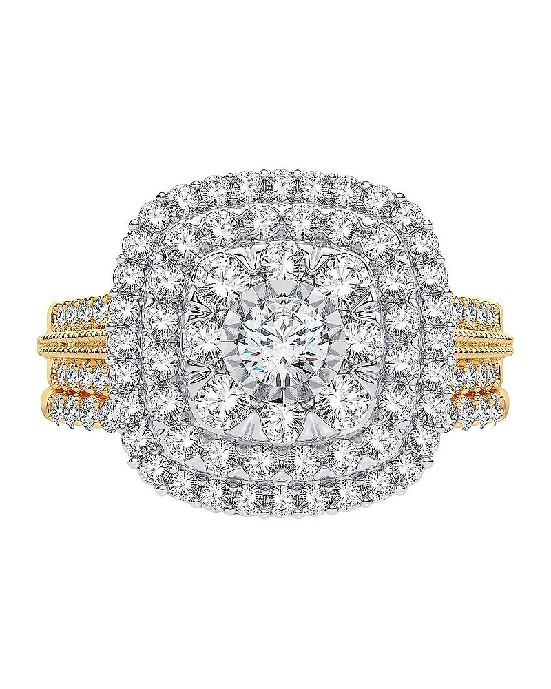 1 CT. T.W. Natural Diamond Cushion Side Stone Halo Engagement Ring 10K or 14K Gold