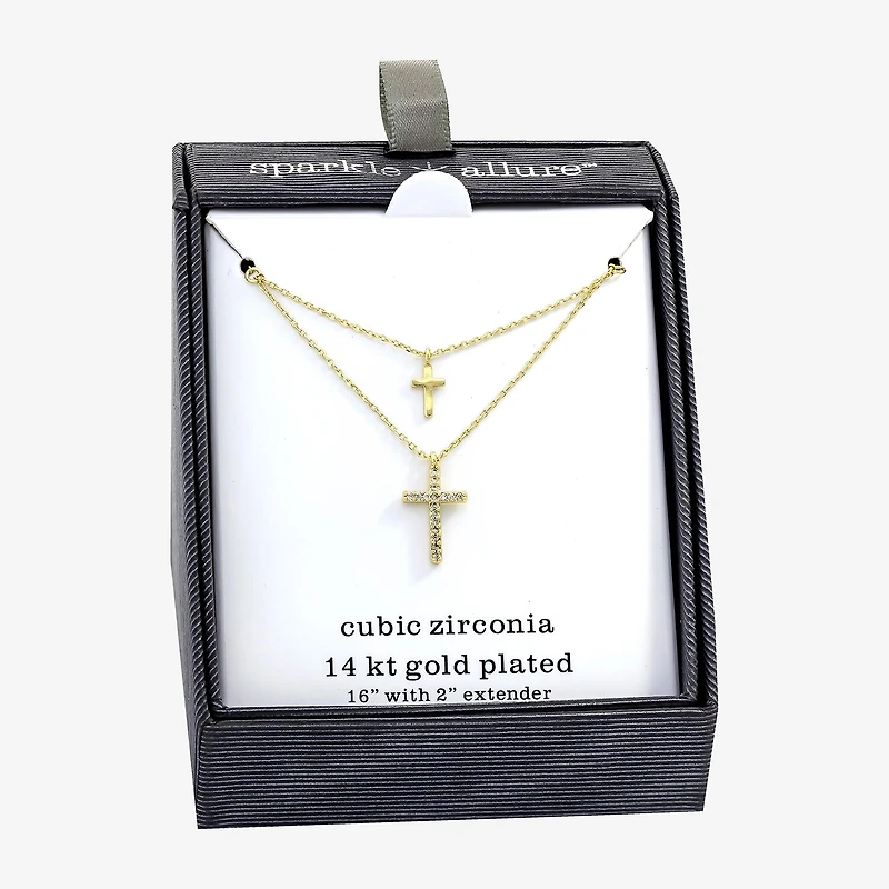 Sparkle Allure Womens Cubic Zirconia 14K Gold Over Brass 16 Inch Strand Necklace