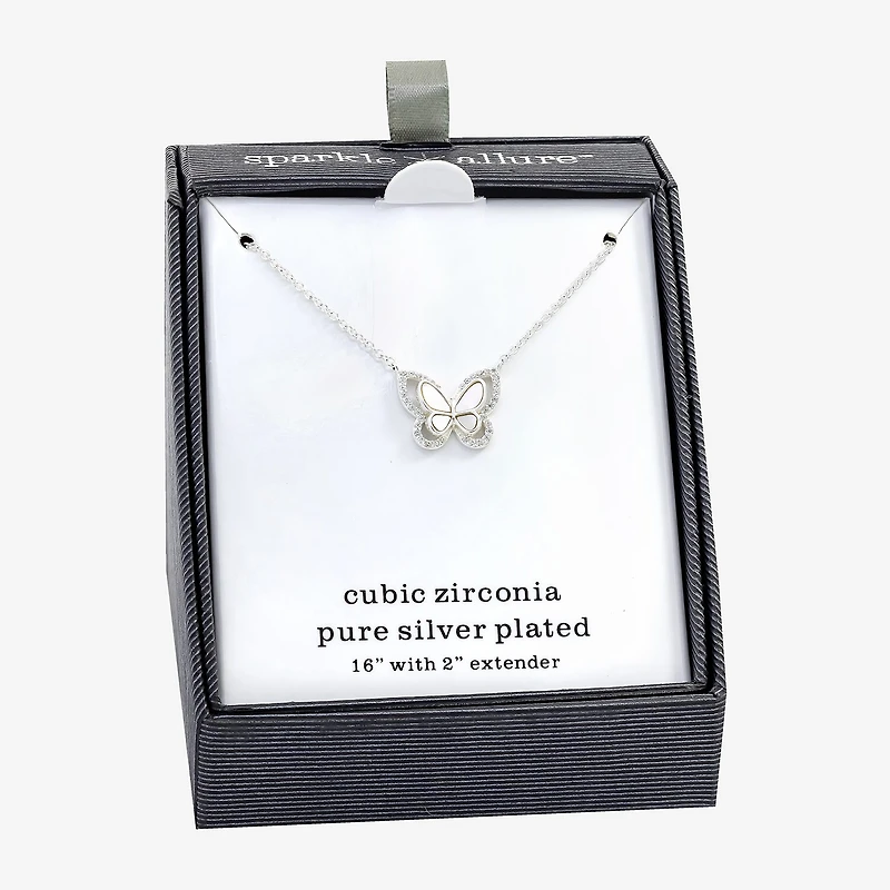 Sparkle Allure Womens White Mother Of Pearl Pure Silver Over Brass Butterfly 16 Inch Pendant Necklace