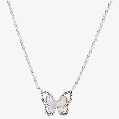 Sparkle Allure Womens White Mother Of Pearl Pure Silver Over Brass Butterfly 16 Inch Pendant Necklace
