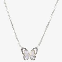 Sparkle Allure Womens White Mother Of Pearl Pure Silver Over Brass Butterfly 16 Inch Pendant Necklace