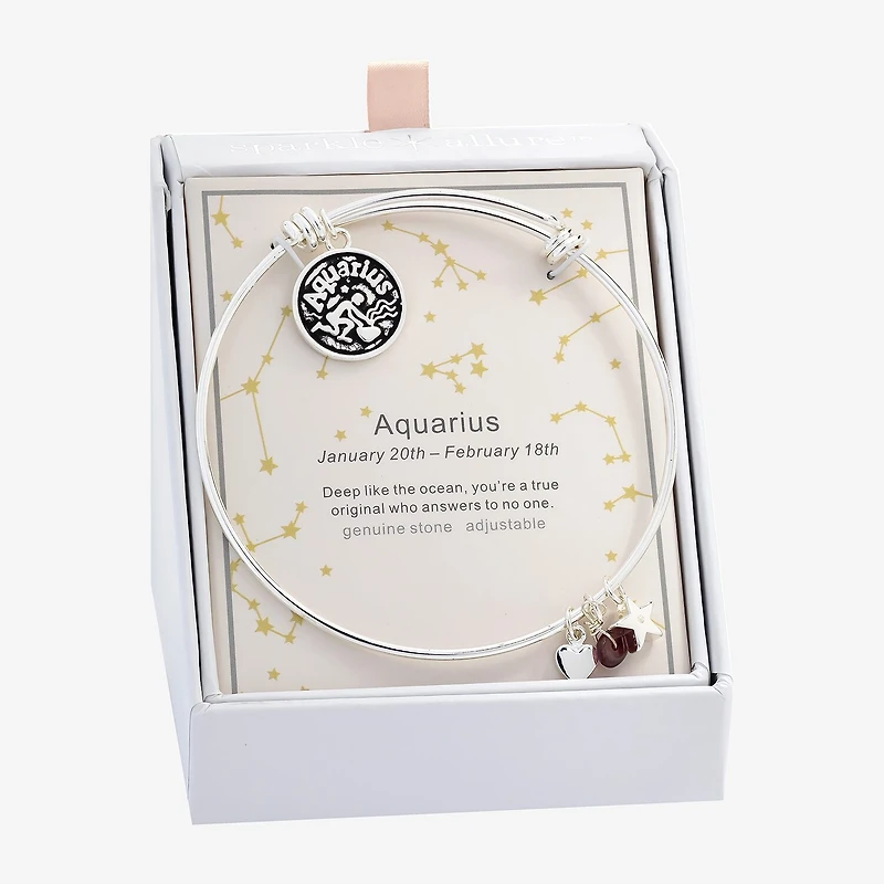 Sparkle Allure Zodiac Womens Red Ruby Pure Silver Over Brass Round Bangle Bracelet