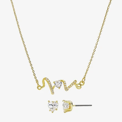 Sparkle Allure Love Heartbeat Womens Cubic Zirconia 14K Gold Over Brass Heart 2-pc. Jewelry Set