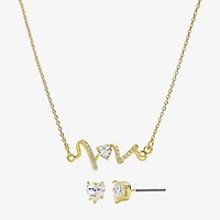 Sparkle Allure Love Heartbeat Womens Cubic Zirconia 14K Gold Over Brass Heart 2-pc. Jewelry Set