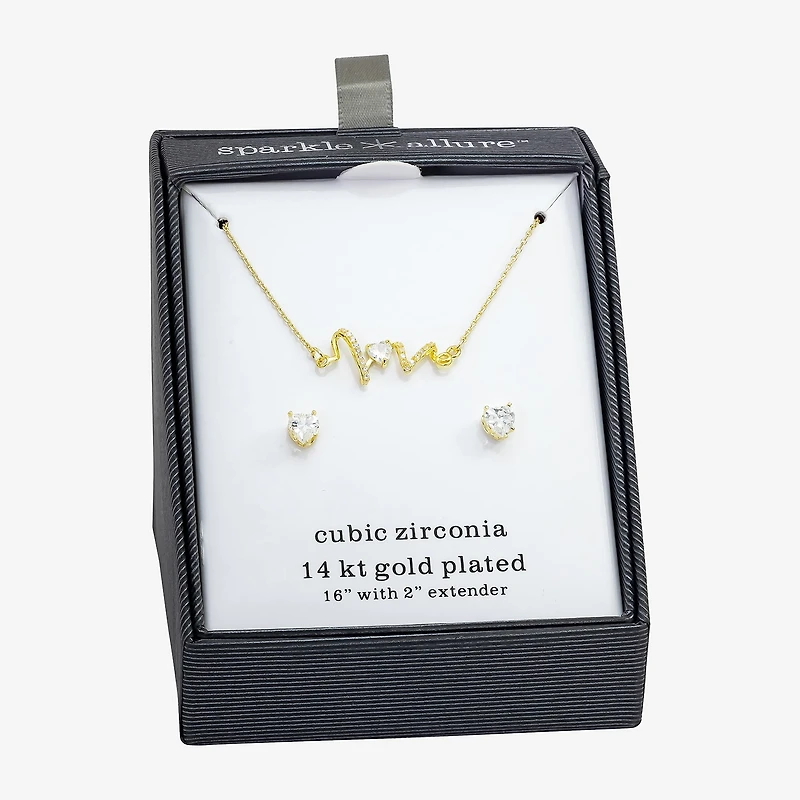 Sparkle Allure Love Heartbeat Womens Cubic Zirconia 14K Gold Over Brass Heart 2-pc. Jewelry Set