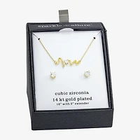Sparkle Allure Love Heartbeat Womens Cubic Zirconia 14K Gold Over Brass Heart 2-pc. Jewelry Set