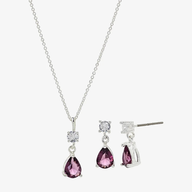 Sparkle Allure Womens Purple Cubic Zirconia Pure Silver Over Brass Pear 2-pc. Jewelry Set