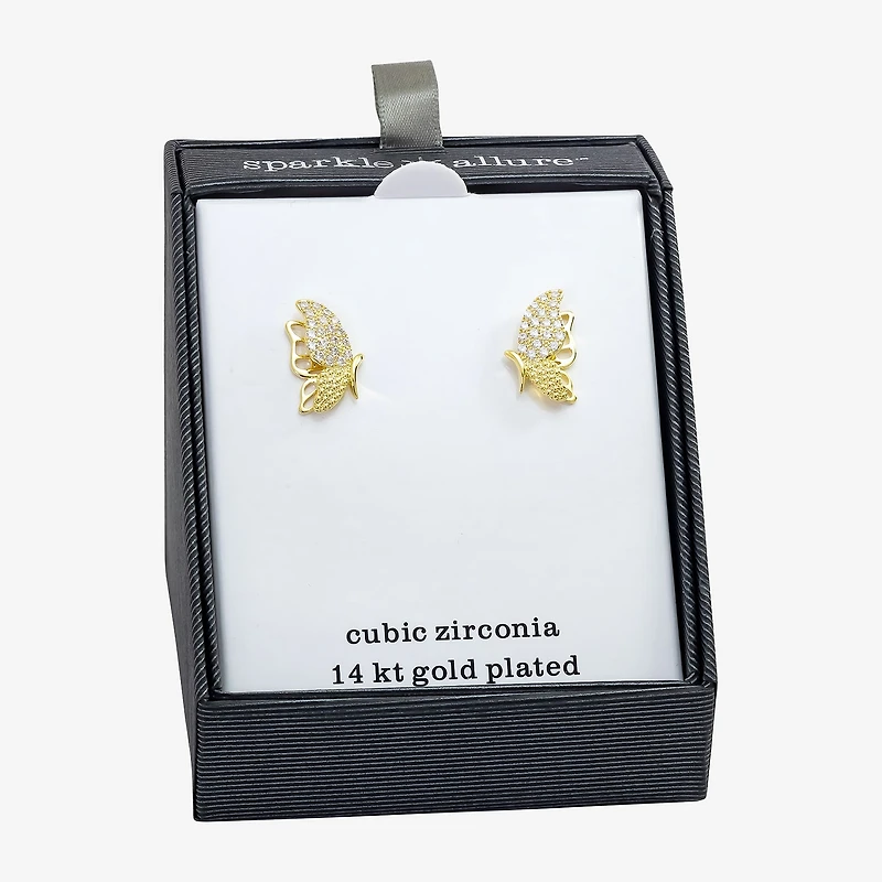 Sparkle Allure Cubic Zirconia 14K Gold Over Brass 17.9mm Butterfly Stud Earrings