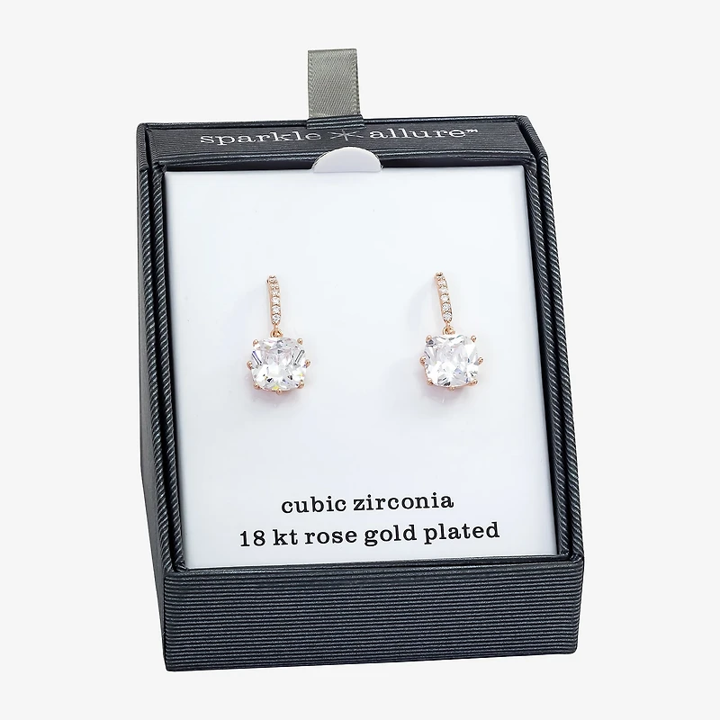 Sparkle Allure Womens Cubic Zirconia 18K Rose Gold Over Brass Drop Earrings