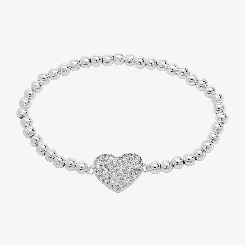 Sparkle Allure Womens Cubic Zirconia Heart Beaded Bracelet
