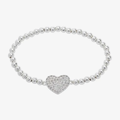 Sparkle Allure Womens Cubic Zirconia Heart Beaded Bracelet
