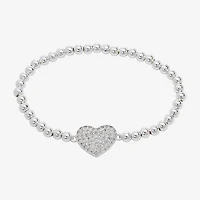 Sparkle Allure Womens Cubic Zirconia Heart Beaded Bracelet