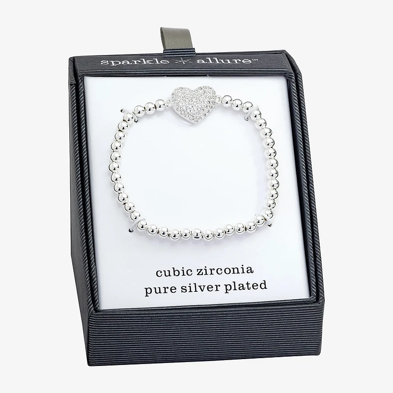 Sparkle Allure Womens Cubic Zirconia Heart Beaded Bracelet