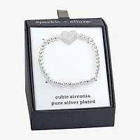 Sparkle Allure Womens Cubic Zirconia Heart Beaded Bracelet
