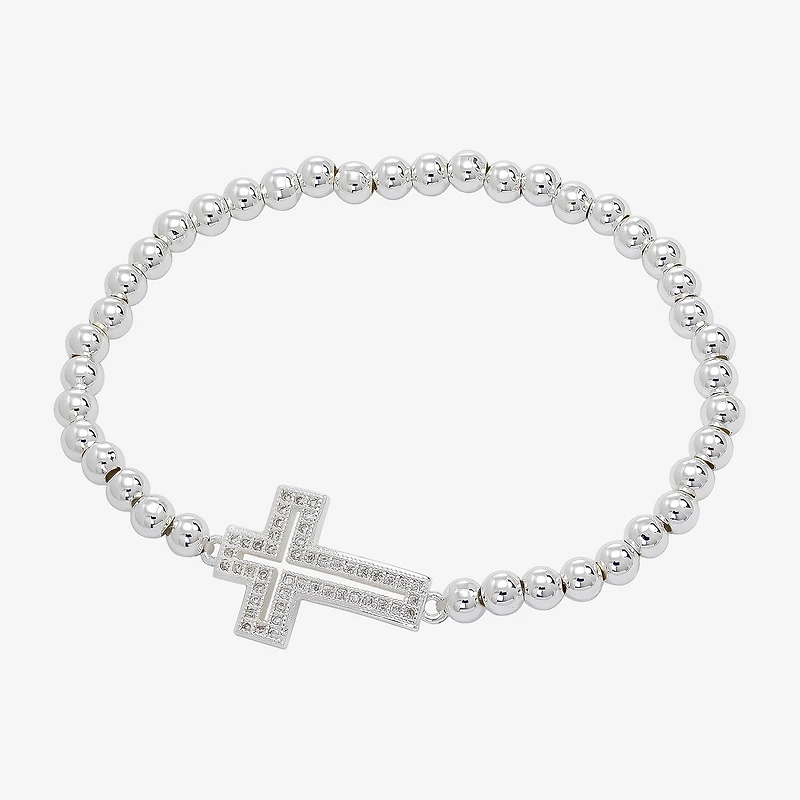 Sparkle Allure Womens Cubic Zirconia Cross Beaded Bracelet