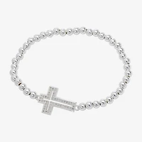 Sparkle Allure Womens Cubic Zirconia Cross Beaded Bracelet