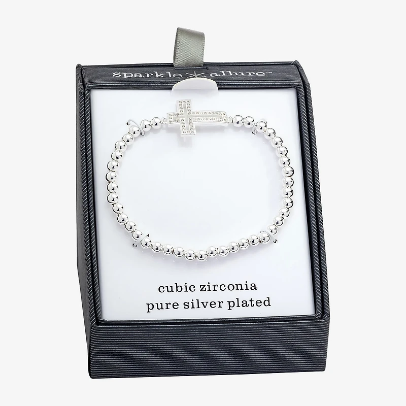 Sparkle Allure Womens Cubic Zirconia Cross Beaded Bracelet