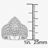 (I / I1) Womens 2 CT. T.W. Lab Grown White Diamond 10K Gold Pear Side Stone Halo Engagement Ring