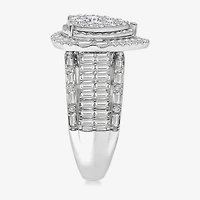 (I / I1) Womens 2 CT. T.W. Lab Grown White Diamond 10K Gold Pear Side Stone Halo Engagement Ring