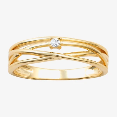 Silver Treasures Womens Cubic Zirconia 24K Gold Over Round Crossover Band